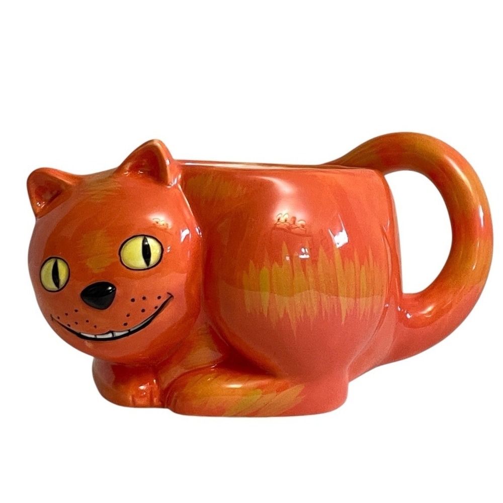 Vtg Nestle Carnation Coffee Mate Orange Cheshire Cat Mug Figural Tail Handle